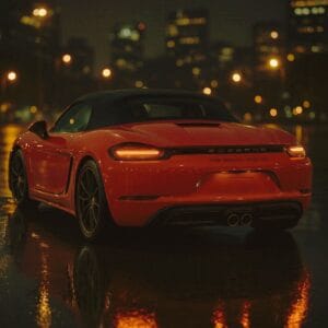Rear view of Porsche 718 Boxster GTS 4.0 with sport exhaust pipes