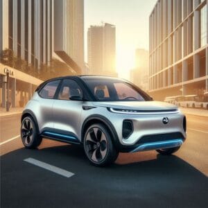 OLA electric car concept SUV in urban Indian setting OLA electric car concept SUV in urban Indian setting